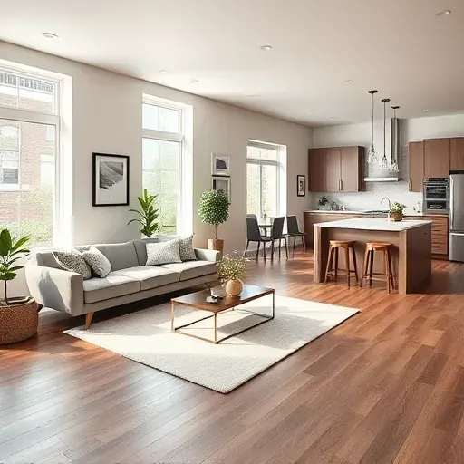 Modern living room in McKees Rocks PA showcases open concept design with sleek furnishings and natural light.