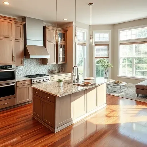 Modern kitchen remodel in Hendersonville PA with sleek cabinetry, granite countertops, stylish lighting, and warm decor.