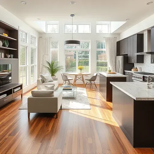 A modern interior remodeling project in McDonald PA featuring open-concept living, sleek flooring, and natural light.