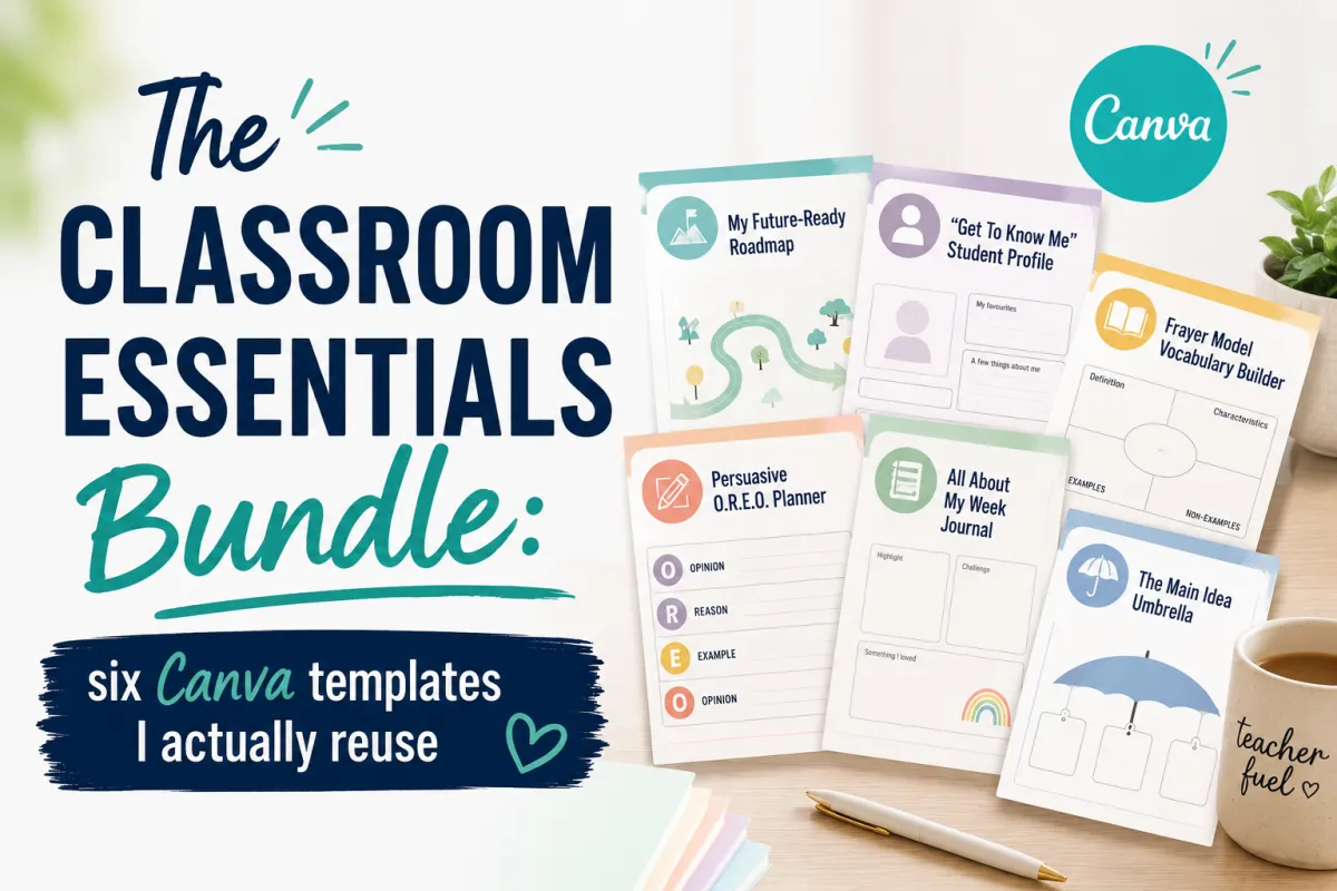 The Classroom Essentials Bundle: six Canva templates I actually reuse