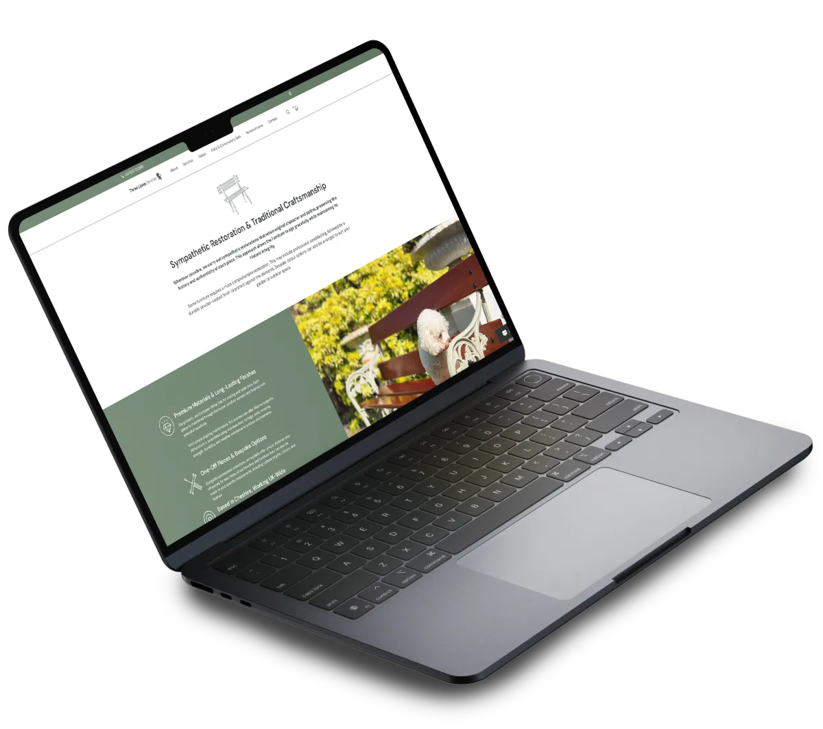 Mockup of website on a laptop