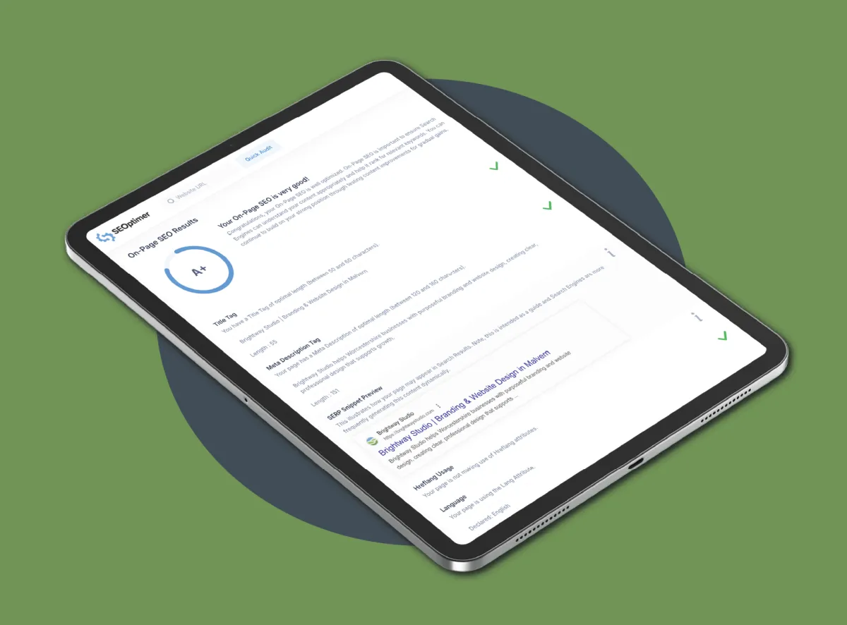 brightway studio seo report on ipad mockup