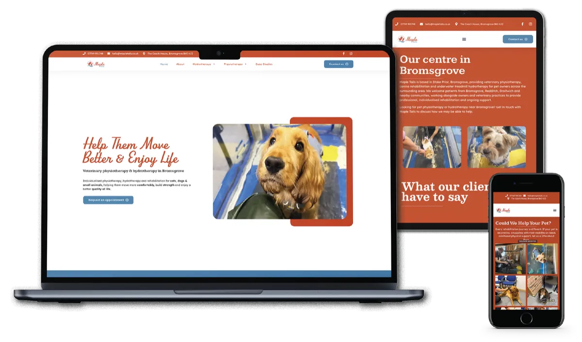 Mockup of website design for desktop, tablet and mobile