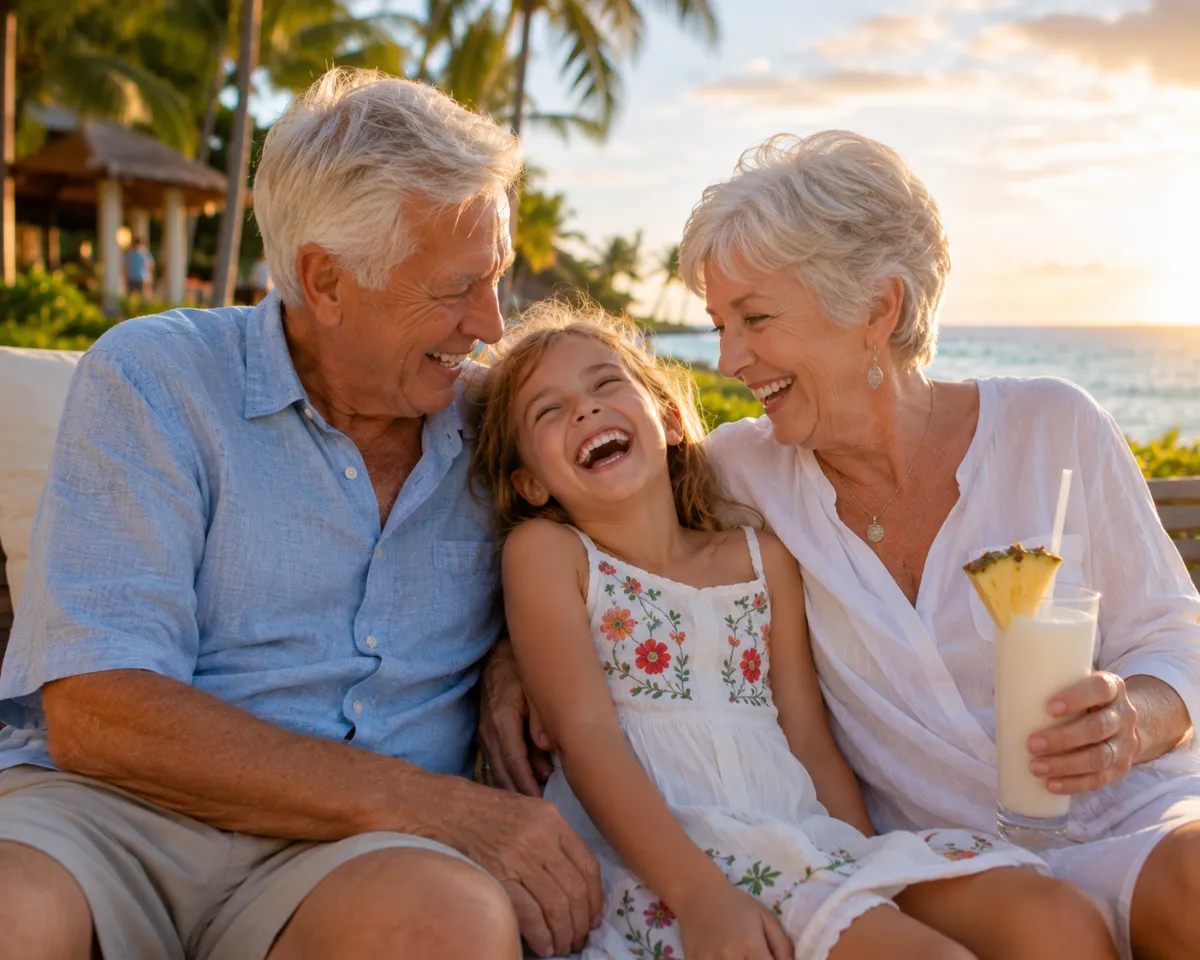 Family enjoying a tropical vacation together