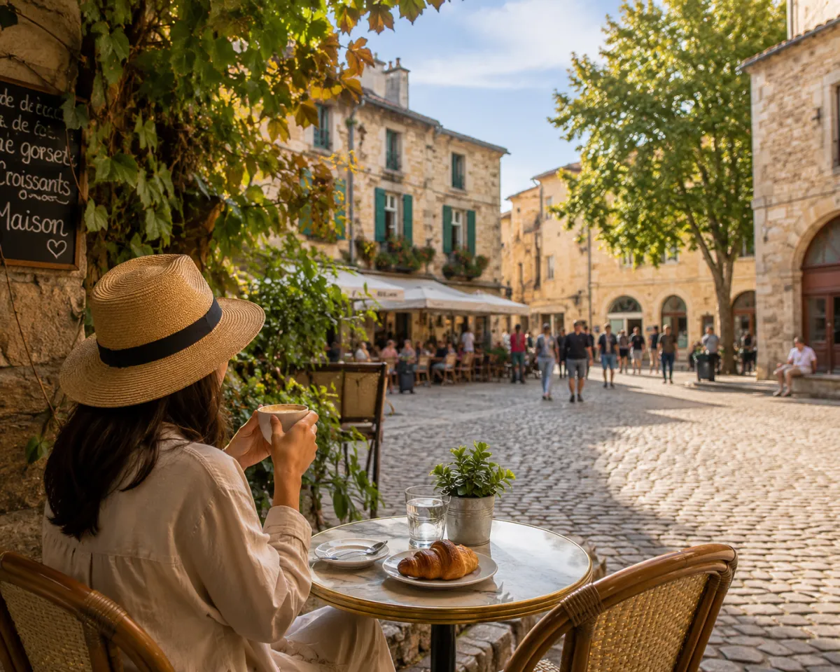 Charming European street cafe scene