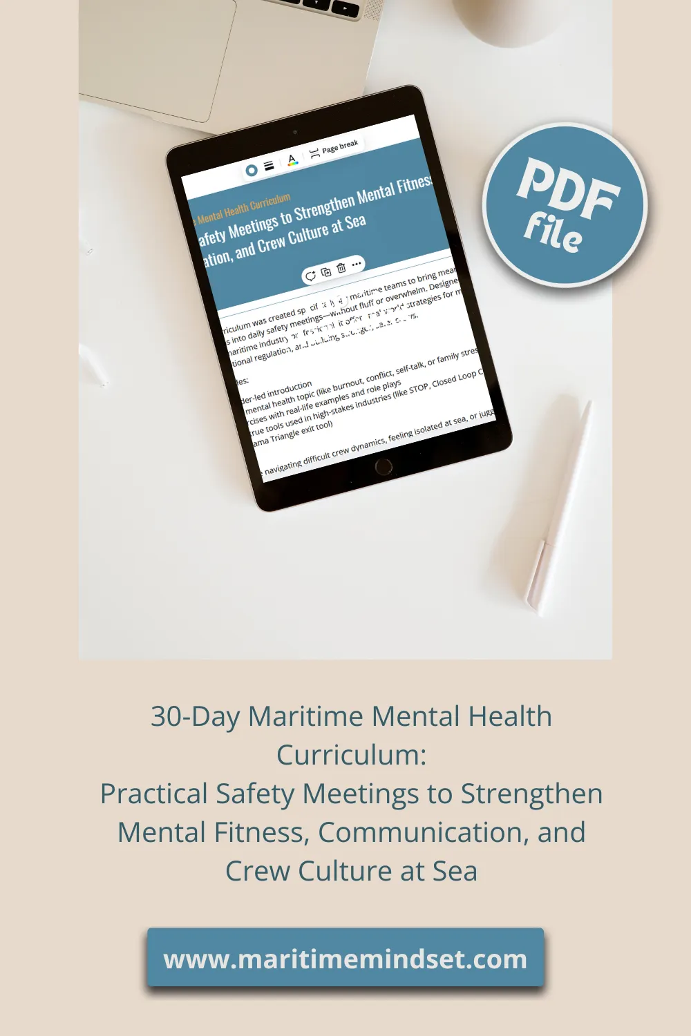 An image for the "Maritime Mindset Collective (MMC)" featuring a laptop, a maritime worker, and text about membership benefits.