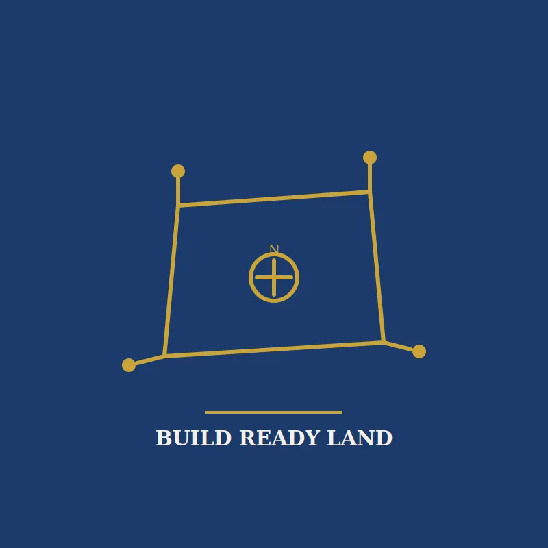 Gold survey and compass icon on navy background representing land evaluation for SIP home building in Southeast Michigan