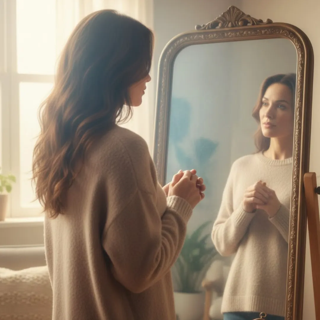 Mujer mirándose al espejo