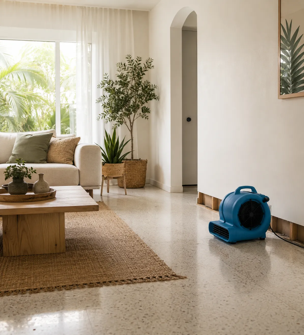 Water damage restoration in a Doral, Florida home with professional drying equipment