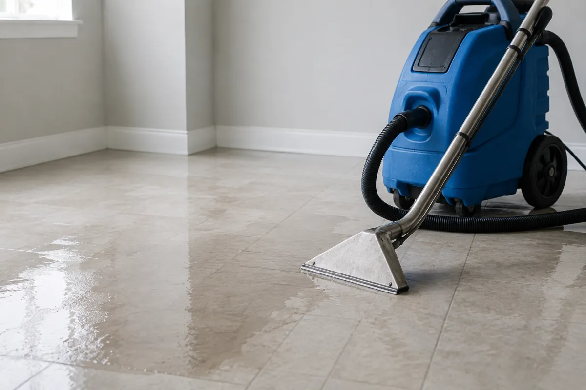 Portable extraction unit removing standing water from a flooded floor