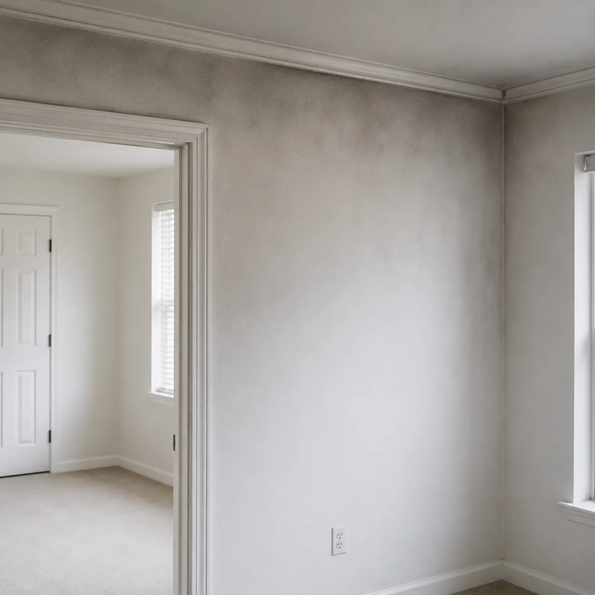 Smoke staining spreading across a wall and ceiling away from the fire area