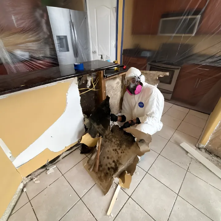 Technician removing material affected by established growth