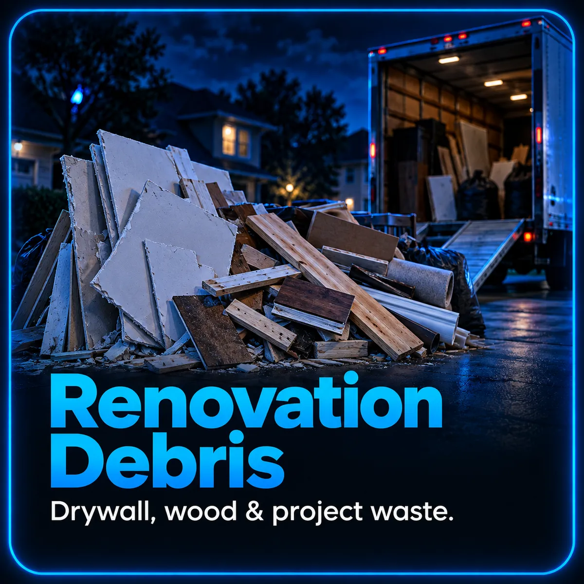 Renovation debris removal for drywall, wood and construction waste