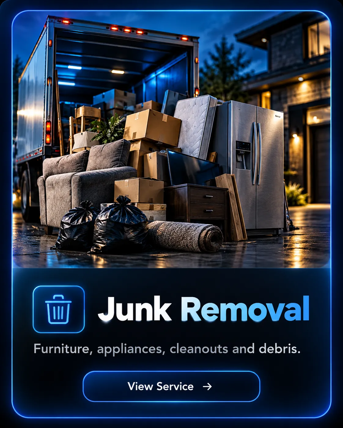 Junk removal service for furniture, appliances, property cleanouts and debris