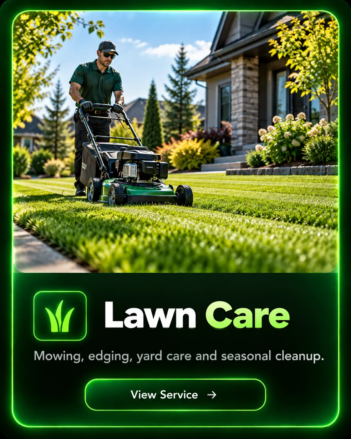 Residential lawn care including mowing, edging and seasonal yard cleanup