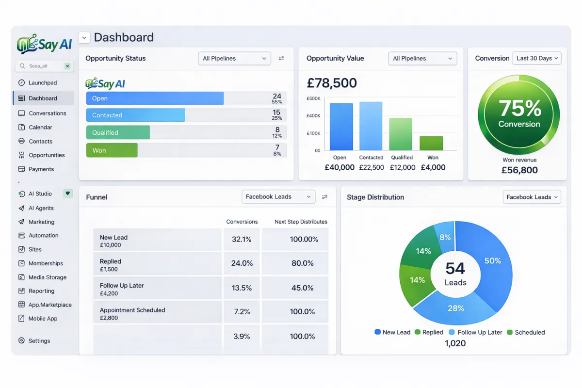 AI CRM mobile app managing leads and customer messages