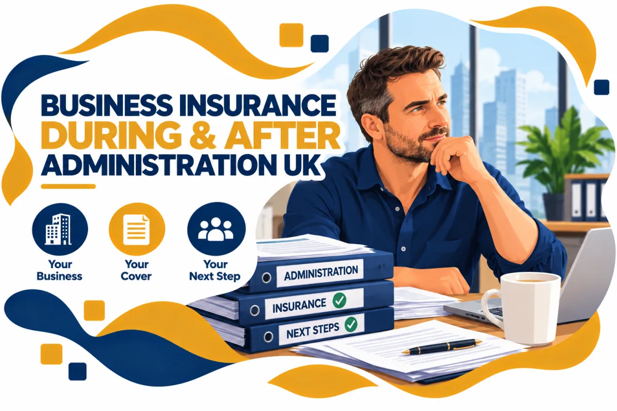 Insolvency practitioner and company director reviewing commercial insurance policies during a company administration