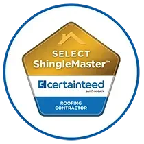 CertainTeed Select ShingleMaster roofing contractor certification badge, emphasizing quality and expertise in roofing services for homeowners.