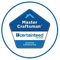 CertainTeed Master Craftsman certified roofing contractor badge.