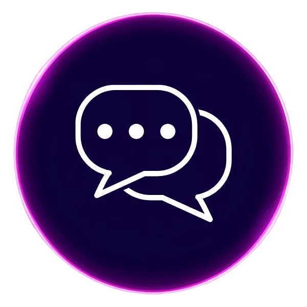 A purple circle with an icon in the middle that shows two chat bubbles