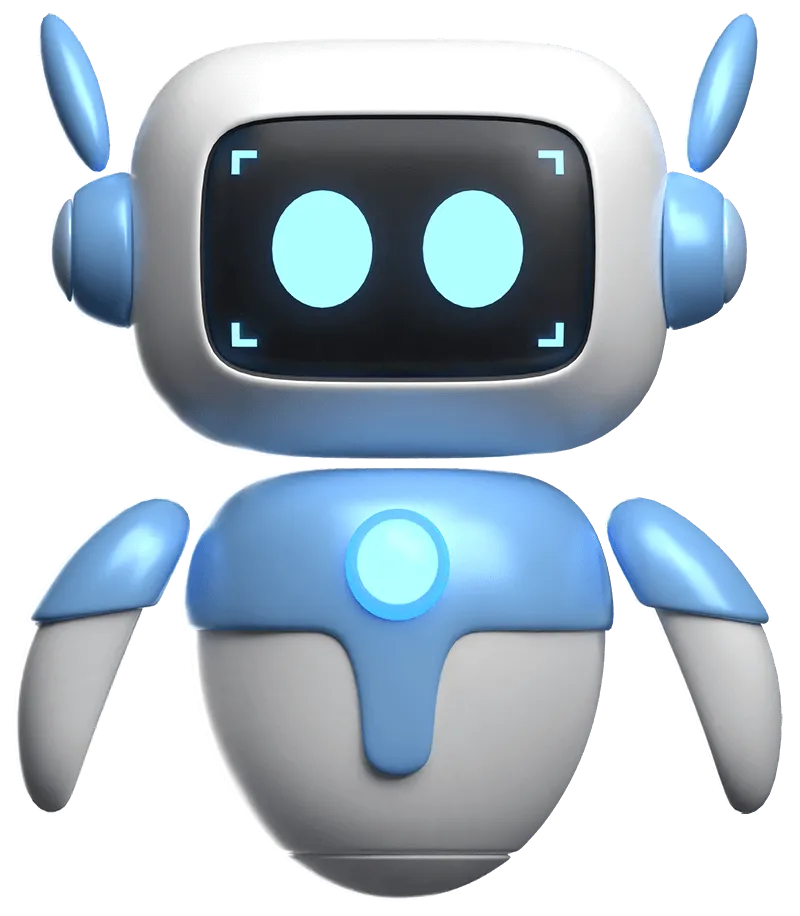 A blue animated robot icon
