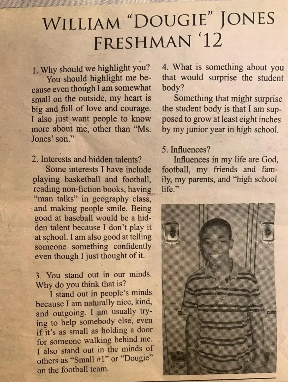 Franklin High School student spotlight interview featuring William "Will" Jones and his talents, interests, and aspirations.