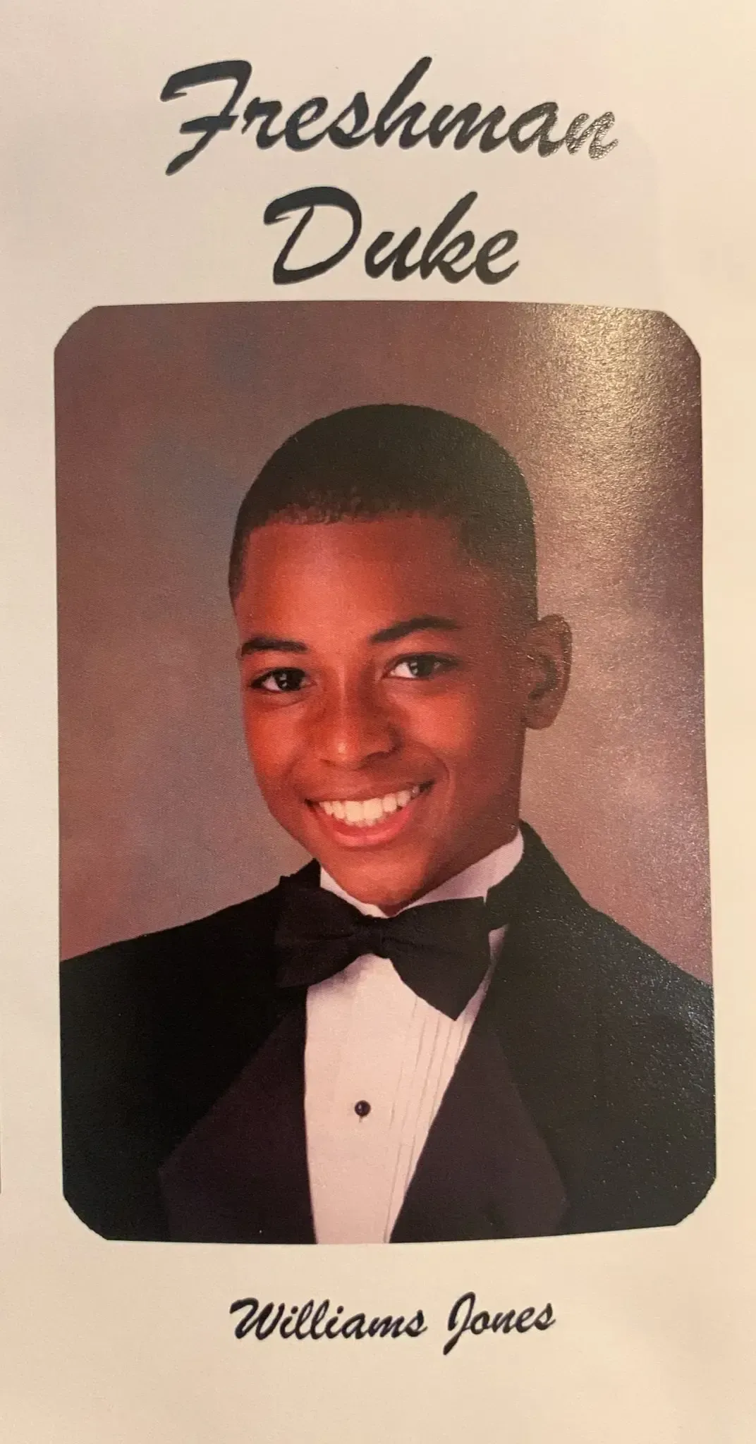 Freshman Duke yearbook portrait of William "Will" Jones during his high school years in New Orleans.