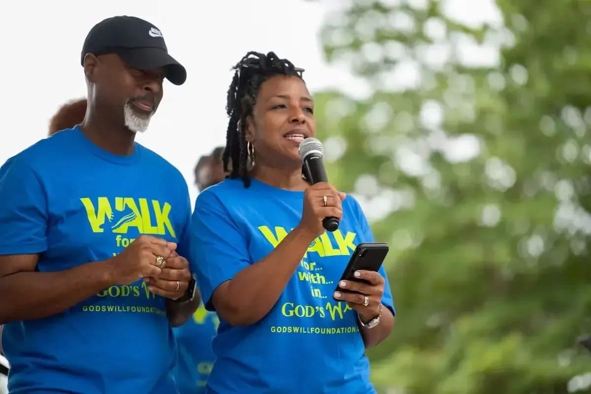 Tanya Jones speaking at the opening of the NAMI Walks sponsored by God's Will Foundation
