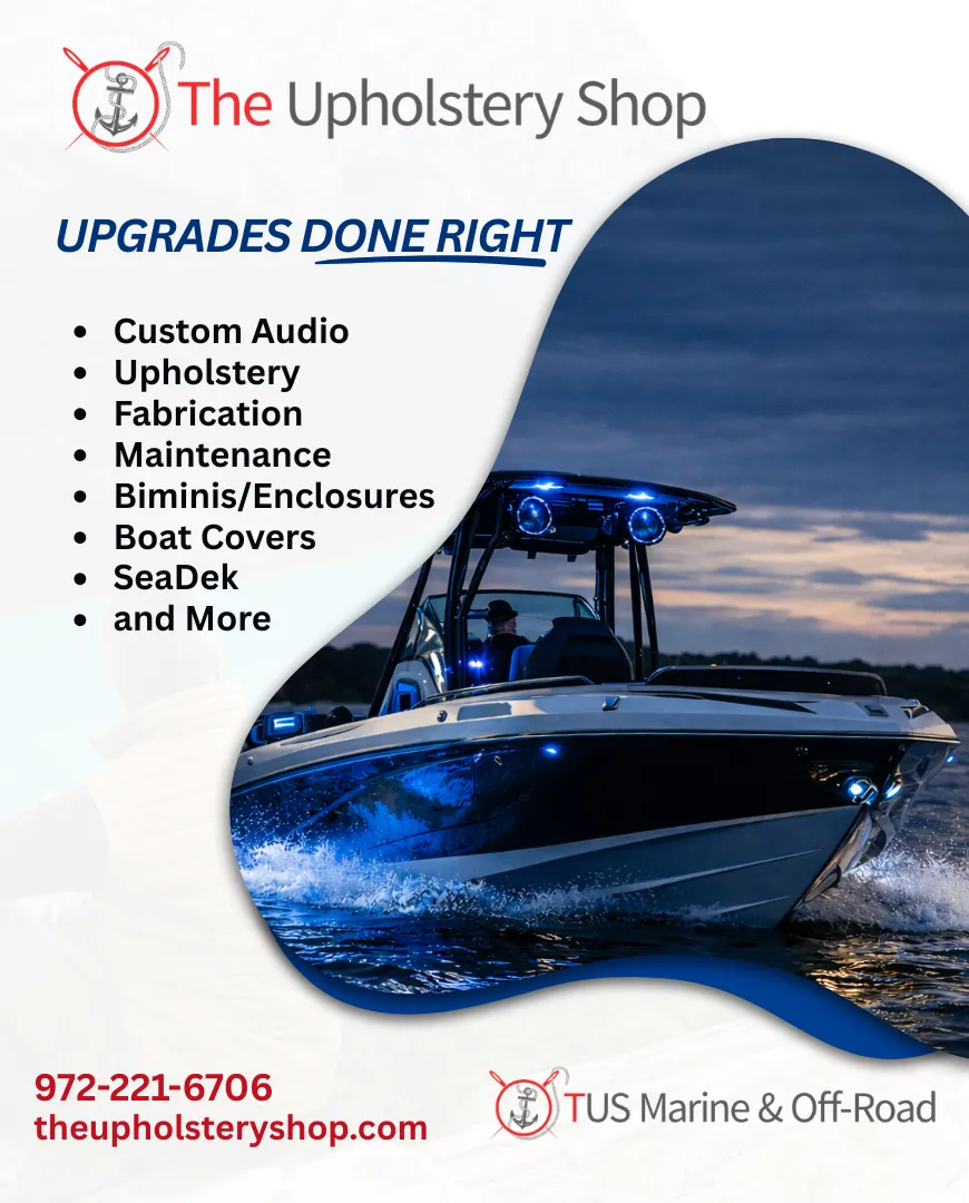 Auto-service bay with technician and service coupon graphic.