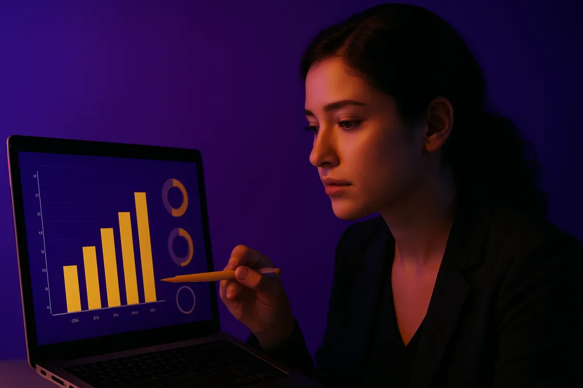 A stylized digital illustration of a young man with short dark hair intently facing a laptop, set against a deep purple background. On the right, two glowing yellow icons—a zigzag upward arrow and a heart—symbolize brand growth and loyalty. The warm lighting highlights his focused expression, evoking a cinematic, contrast-rich mood.      Ask ChatGPT