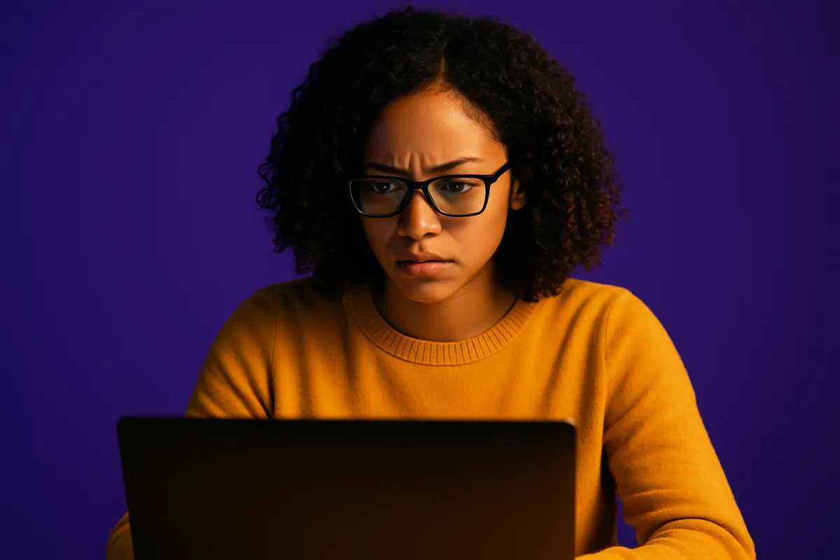 A serious-looking man in a dimly lit conference room studies a glowing yellow warning symbol in front of a purple screen displaying an upward-trending graph, representing the risks of loyalty-based marketing strategies.