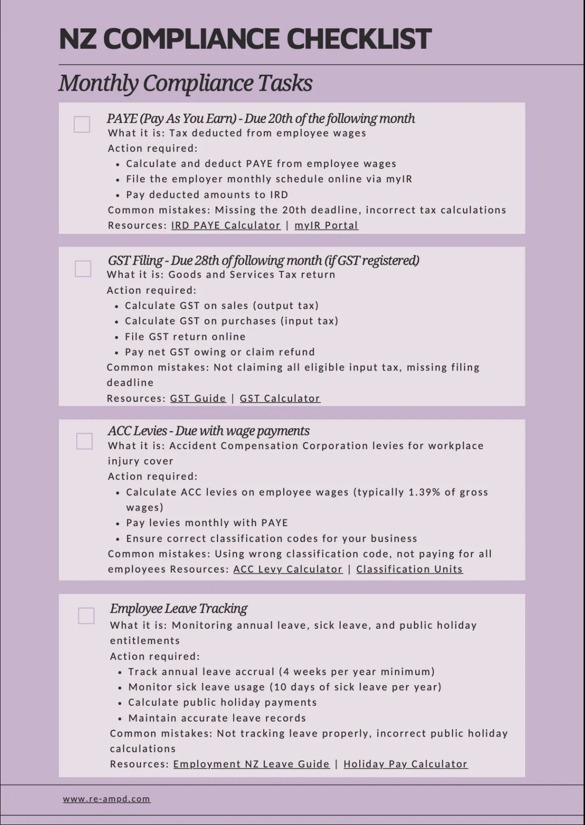 NZ Compliance Checklist