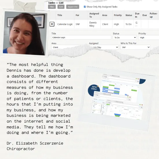 Client success quote of the benefit of using a data dashboard