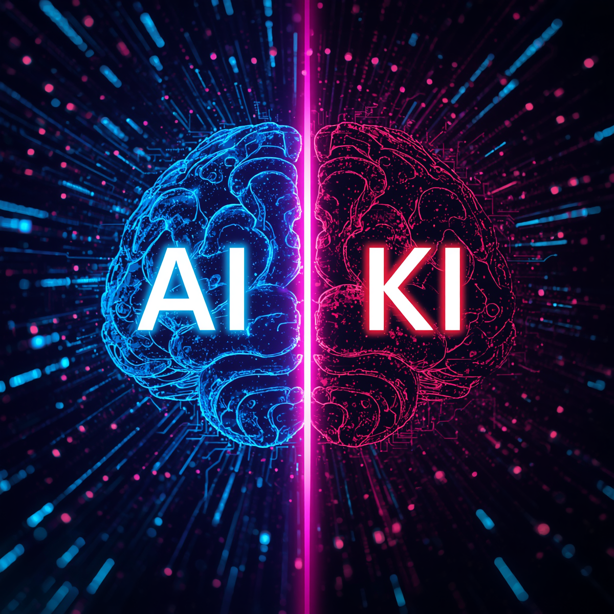 Kunstig intelligens og artificial intelligence illustreres ved en knapp på et åpent tastatur. AI vs. KI