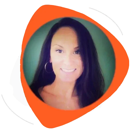 Hilary Bennett headshot with orange background.