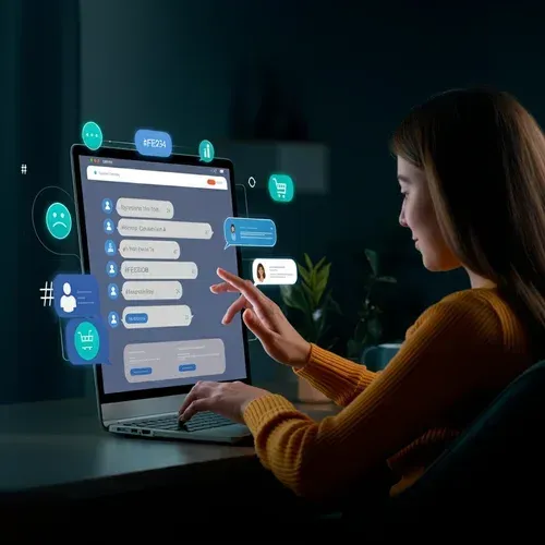 Conversational AI integration made simple for e-commerce, visualized with synchronized chat interfaces and vibrant accents, representing effortless onboarding and sales growth.