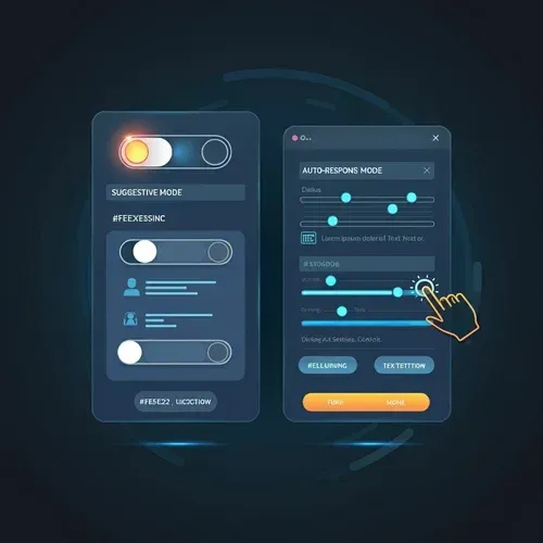 interface illustrating dual response modes—Suggestive Mode and Auto-Response Mode—with vibrant highlights on a sleek dark gradient background.