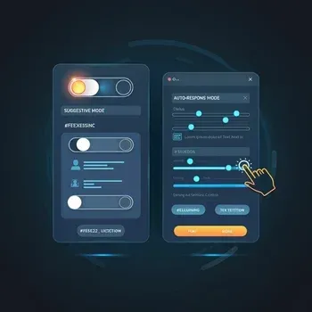 interface illustrating dual response modes—Suggestive Mode and Auto-Response Mode—with vibrant highlights on a sleek dark gradient background.