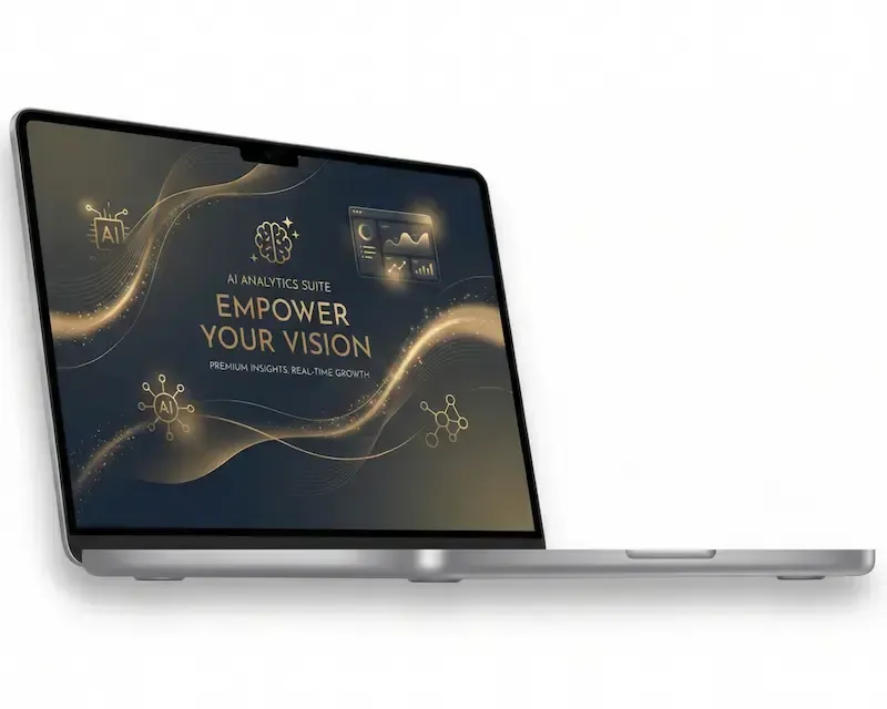 Modern laptop facing right with "empower your vision" written on it