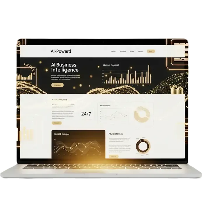 Futuristic style laptop showing "AI powered" content