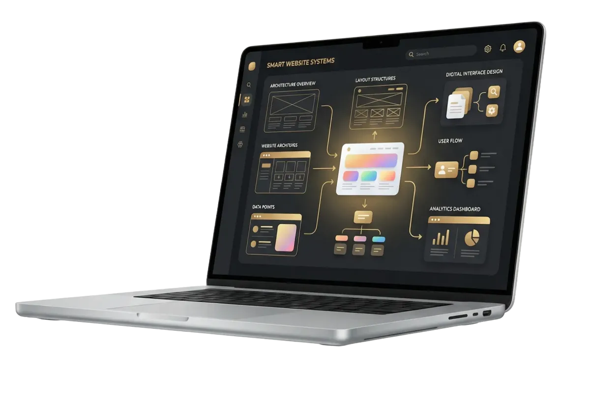 Futuristic style laptop showing "AI powered" content
