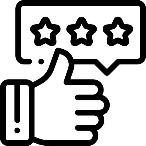 A thumb icon, with a speech bubble and star rating