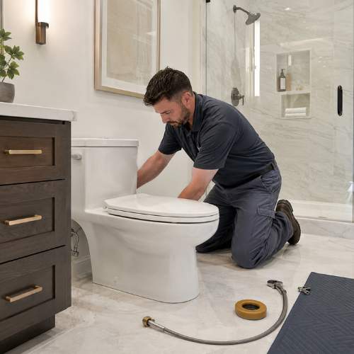 Residential toilet being repaired in a Spring Hill, KS home