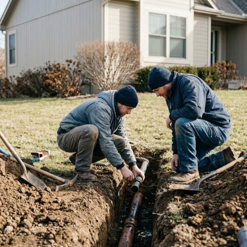two plumbers repairing a water line in olathe, ks