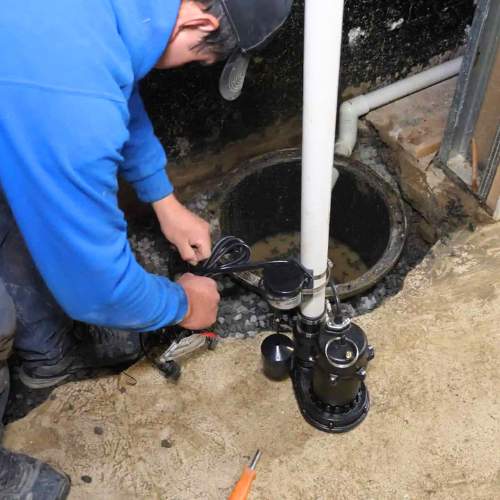 Newly installed sump pump in the basement of a house in olathe, ks