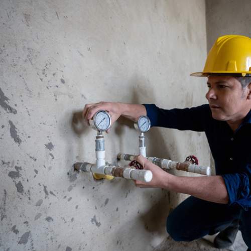 a plumber tests the gas pressure on two newly installed gas lines in an olathe, ks home