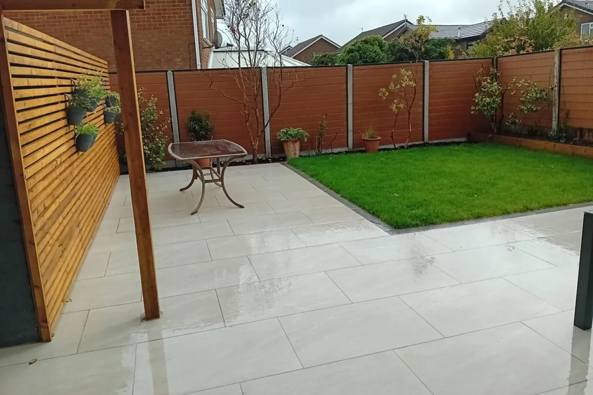 Paving contractor in Old Trafford laying a porcelain patio
