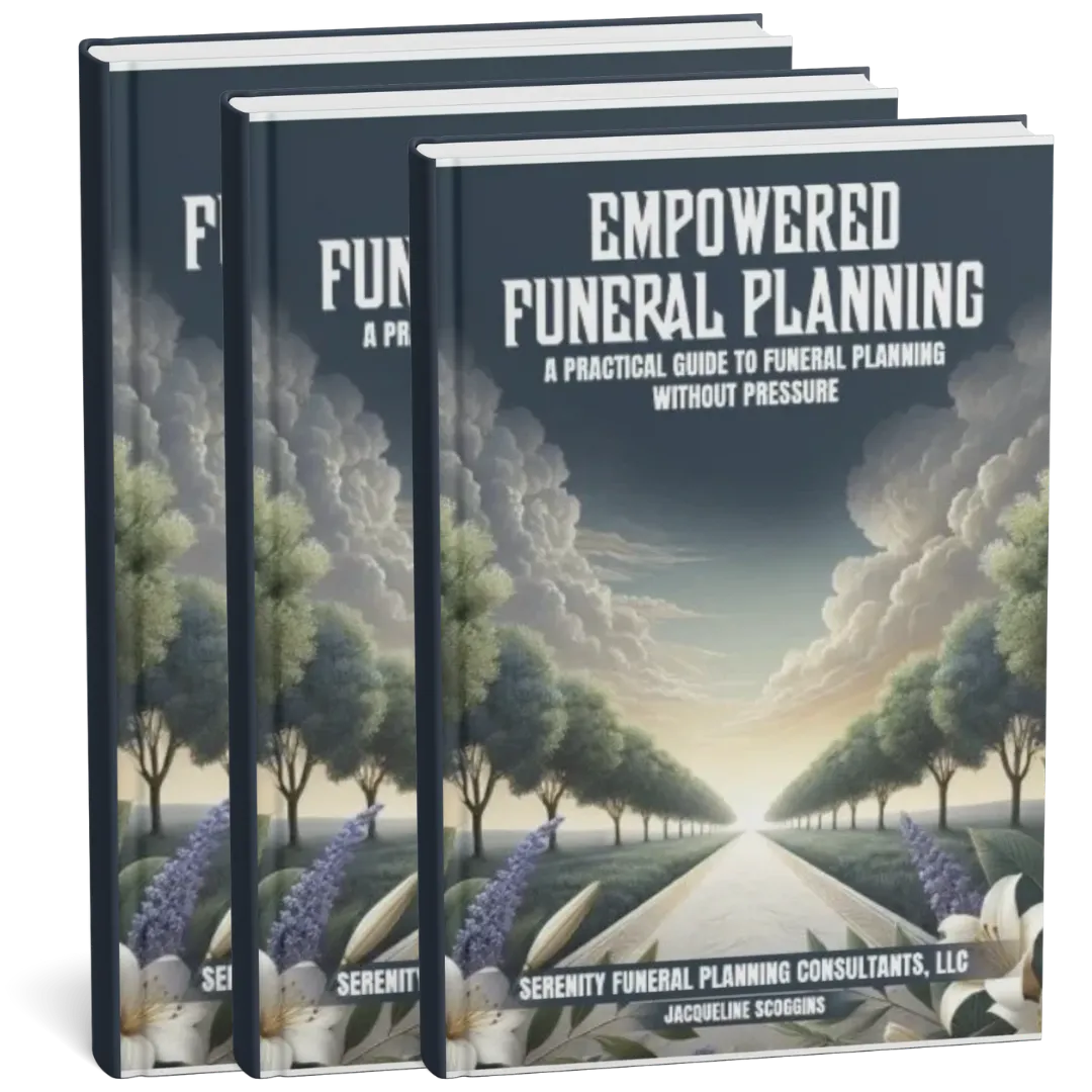 An image of a book titled "Empowered Funeral Planning" written by Jacqueline Scoggins