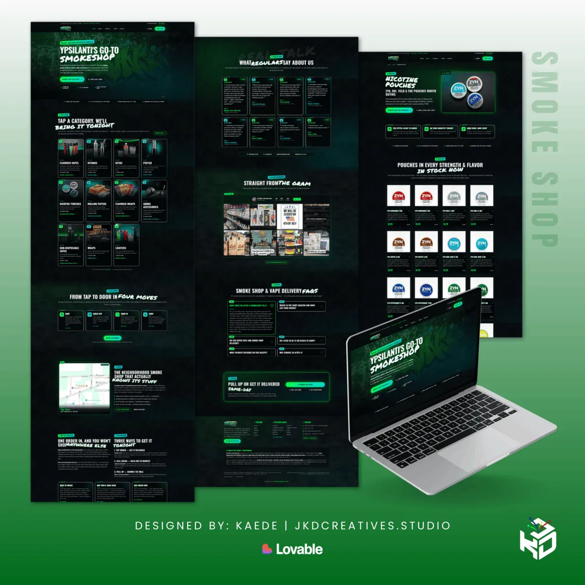 Graffiti-themed smoke shop e-commerce website with full product catalog, Michigan, built in Lovable
