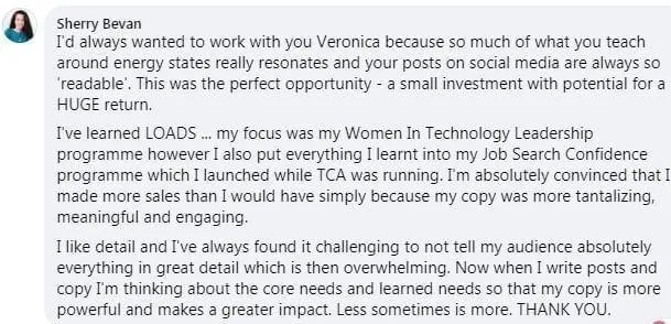 Copywriting Academy Feedback Sherry Bevan